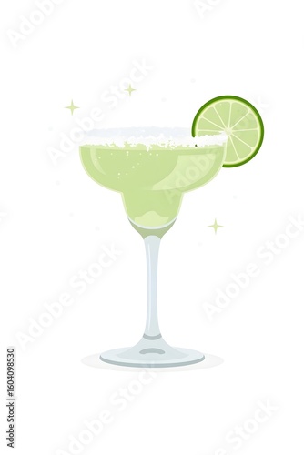 Margarita Cocktail Illustration in Elegant Coupe Glass with Lime Garnish on Light Background