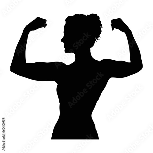 Female fitness silhouette showing muscles and strength workout power bodybuilding pose art