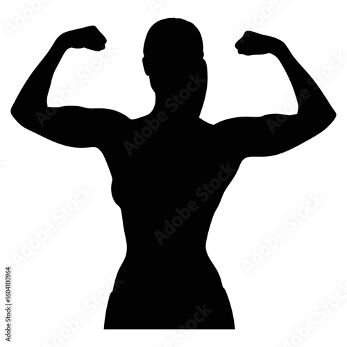 Female bodybuilder silhouette flexing muscles strong woman fitness workout power pose strength training