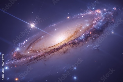 Spectacular Spiral Galaxy in Deep Space with Bright Star and Cosmic Dust Clouds Breathtaking Astronomical View
