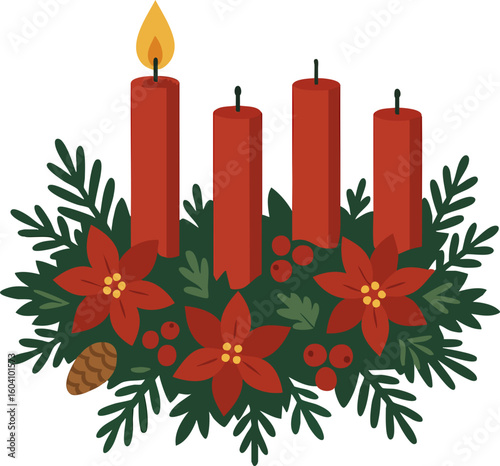 Advent wreath with one lit candle symbolizing the first Sunday of Advent