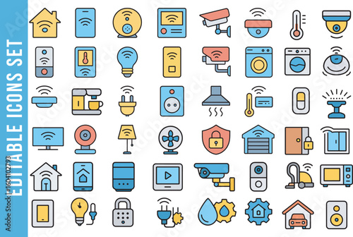  Smart Home and IoT Devices Color Filled Outline Icon Set