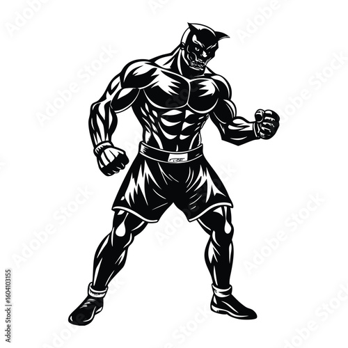 Vector a boxer stand with pose vector silhouette on white background