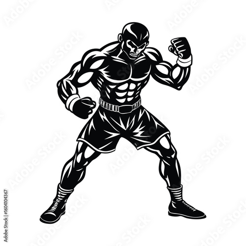 Vector a boxer stand with pose vector silhouette on white background