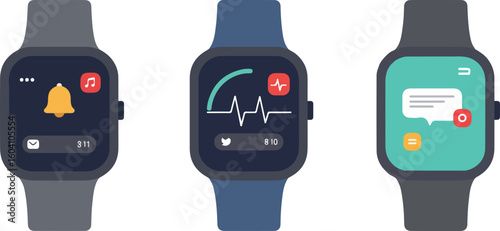 3 Smartwatches Icon Flat Wearable 