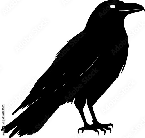 Raven bird black silhouette vector drawing