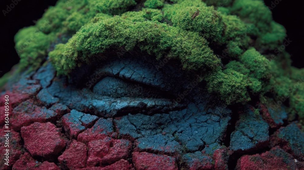 Obraz premium Moss Covered Stone Eye: A Surreal Macro Photograph