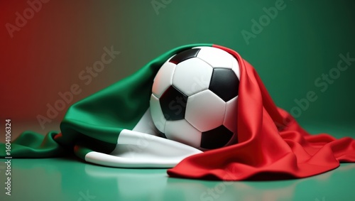 football wrapped in italian flag, national soccer identity on green white red background
