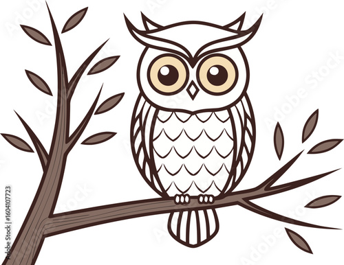 realistic owl on tree branch illustration with transparent background