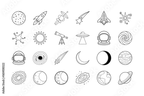 Space and Galaxy Line Art Bundle – Rocket, Planet, Moon, UFO, and Solar Elements