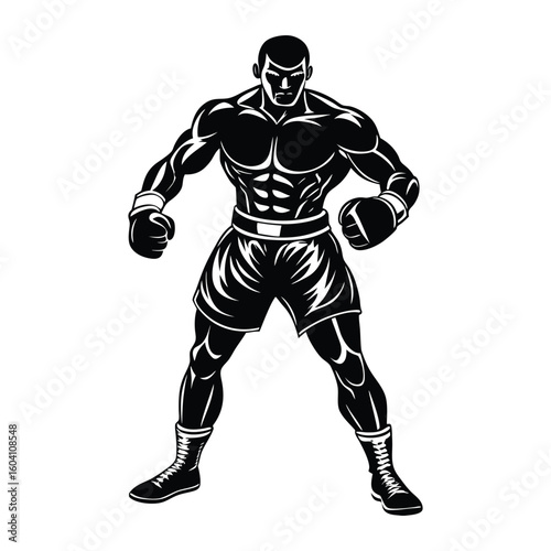 Vector a boxer stand with pose vector silhouette on white background
