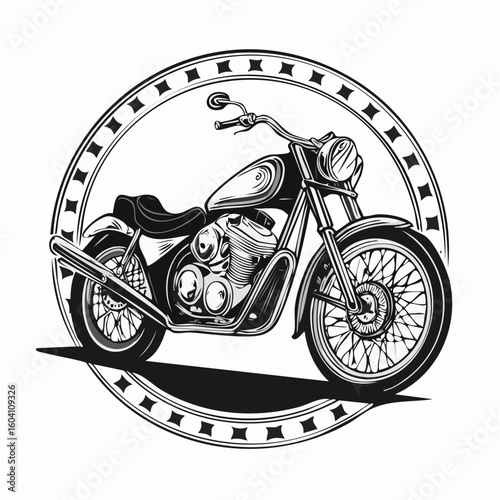 vintage motorbike engraving, and linocut style illustration