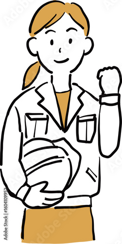 Female construction worker with helmet and confident pose
