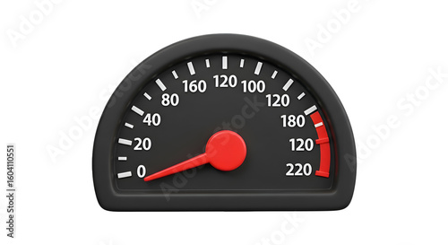 Speedometer Gauge Shows Speed with Transparent Background,  Digital Dial Design with Red Needle,  Illustrative Graphic Resource for UI