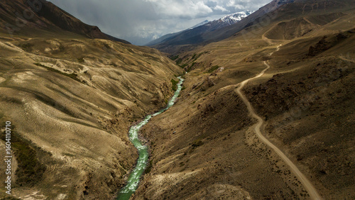 Canvas Print Aerial drone above Wakhan Valley Corridor, Pamir mountains , Badakhshan province