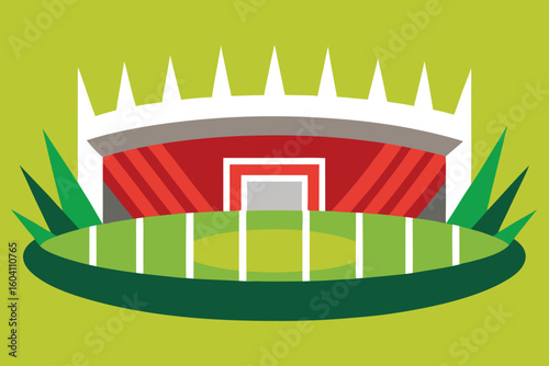 Vector Illustration of a Football Stadium with Green Field and Bright Colors