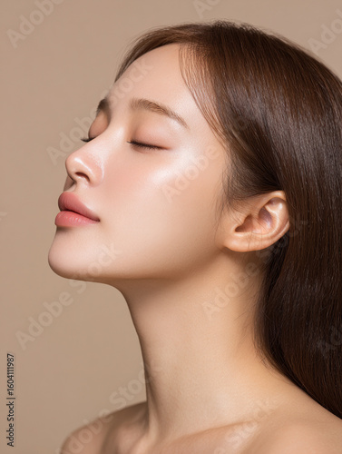 Korean K-Beauty Model with Autumn Mood Background for Skincare and Cosmetic AI Stock Image