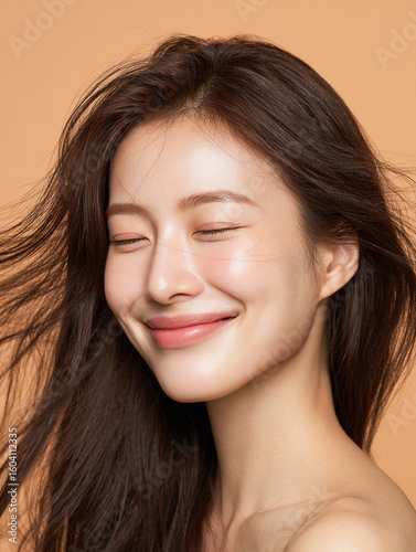 Korean K-Beauty Model with Autumn Mood Background for Skincare and Cosmetic AI Stock Image