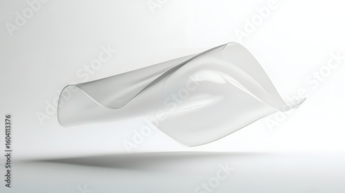 Abstract White Translucent Fabric Drape Floating Softly Elegant Curve Design