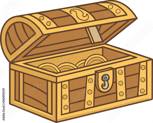 wooden treasure chest isolated on white background