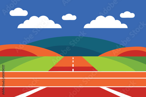 Flat Design Running Track Landscape Illustration