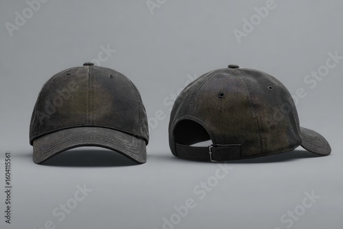 Two dark gray distressed baseball caps
