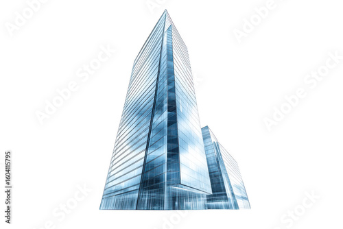 Modern glass skyscraper building with sleek architectural design isolated on transparent background