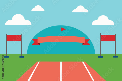 Flat Cartoon Running Track Finish Line Illustration Design