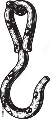 Black metal hook with textured surface industrial object