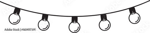 Black outline string lights on wire bulbs black and white