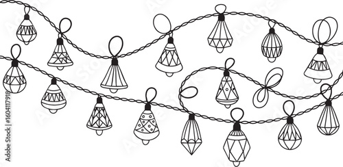 Decorative bell shaped string lights with geometric patterns festive