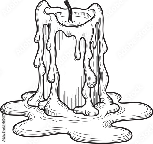 Dripping candle with melted wax wick