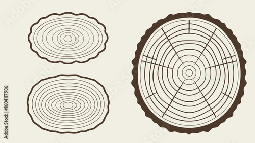 Brown Tree Rings Cross Section Vector Illustration Variations