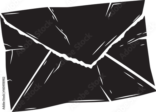 Torn black envelope with white lines mail