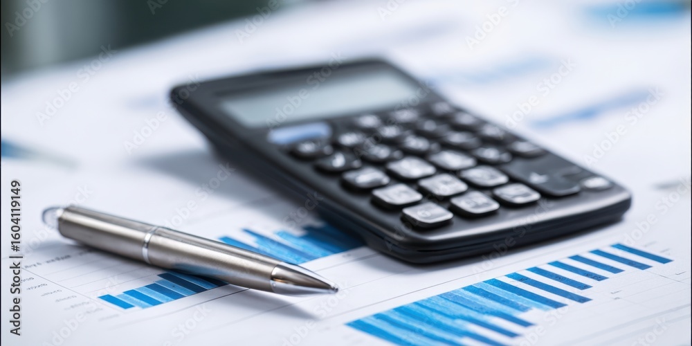 The calculator and pen on financial analysis documents for business planning The calculator and pen on financial analysis documents for business planning