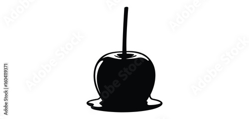 Black silhouette of a candy apple with a stick and dripping caramel