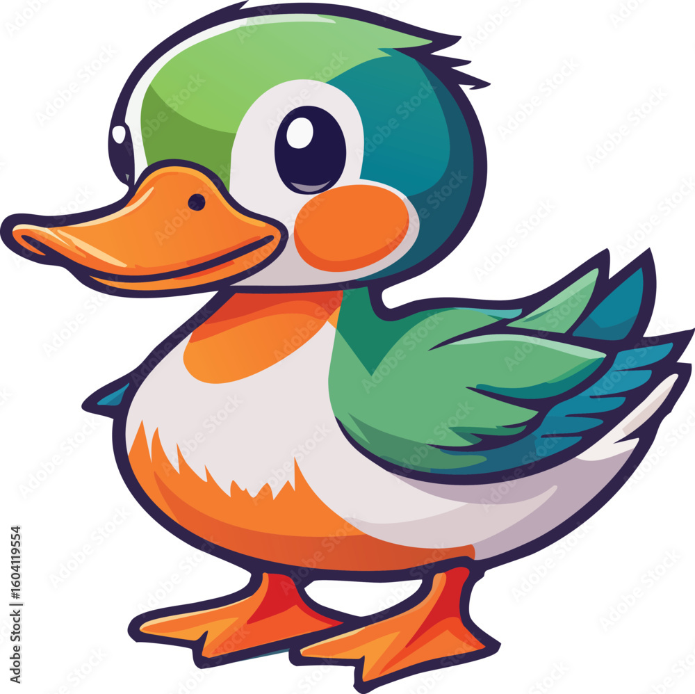 Fototapeta premium Cute Cartoon Duck Vector with Thick Outlines and Flat Design