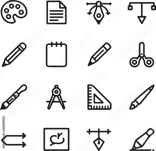 A sat of Creative design and art tools icons collection