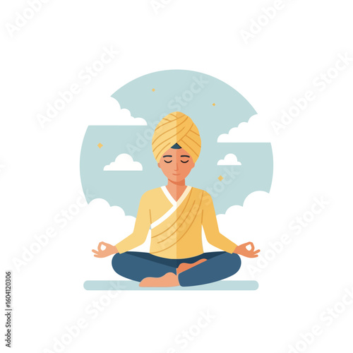 Person Meditating Quietly in Lotus Position with Head Wrap