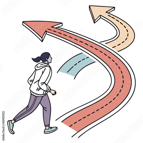 “Silhouette Man at Diverging Paths: Abstract Concept of Life Choices and Direction”