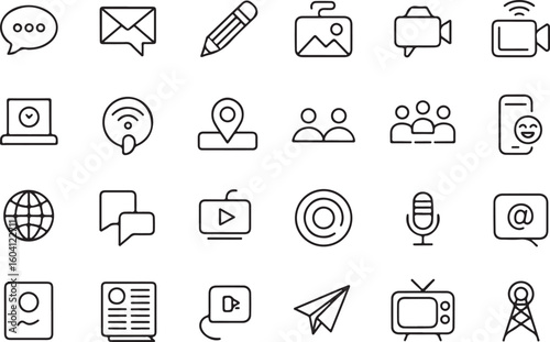 A sat of Hand drawn communication and media icons collection