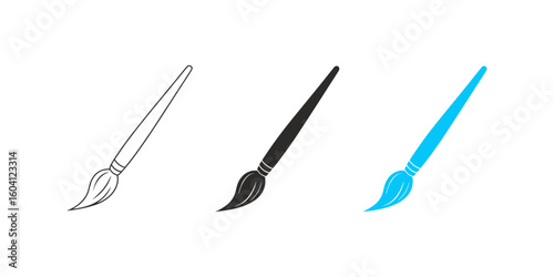 Colorful Paint Brush Vector Illustration Black White and Blue Brushes