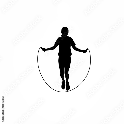 Silhouette of person jumping rope on white background