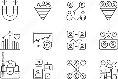 A sat of Business growth and marketing strategy icons collection