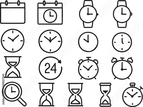 Calendar watches hourglasses and stopwatch icons clock