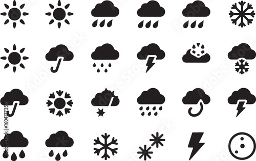A sat of Collection of weather icons representing different atmospheric conditions