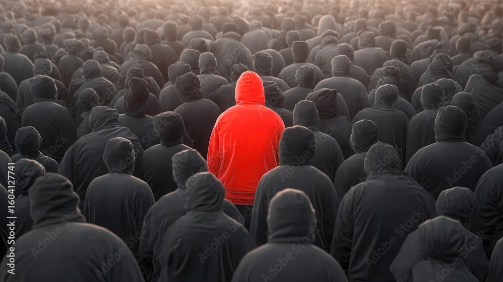 Fototapeta premium One Vibrant Individual Standing Out Amongst an Anonymous Assembly
