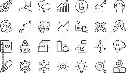 A sat of Collection of hand drawn business and technology icons