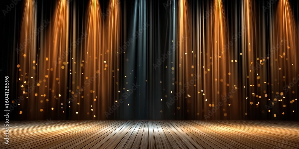 Obraz premium Dazzling Golden Stage with Sparkling Lights and Stunning Lighting Effects for Performance Art Events