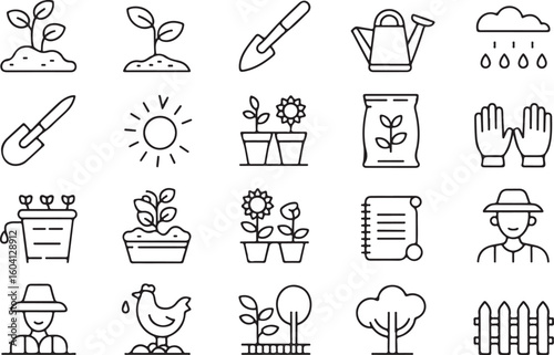 A sat of Gardening icons set for planting and growing plants